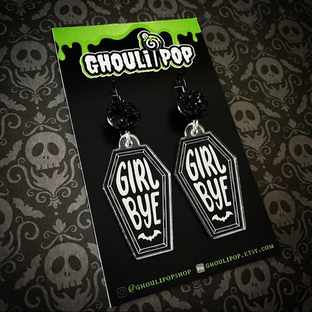 Girl Bye Spooky Halloween Coffin Earrings